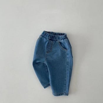 INS Infant Kid Boy Girl Jeans 0-3Years Children Elastic Waist Solid Color Denim Pencil Pant Trouser Ежедневни джобни долни дрехи