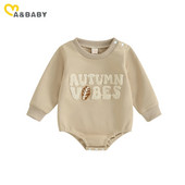 ma&baby 0-18 M Jaundzimušā zīdaiņa mazulis Zēns Meitene Romperi ar garām piedurknēm Burtu izšuvumi Kombinezons Rotaļtērps rudens pavasara apģērbs