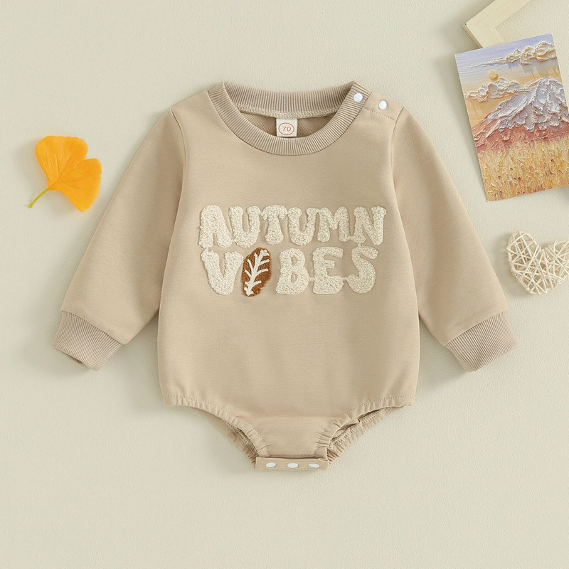 ma&baby 0-18 M Jaundzimušā zīdaiņa mazulis Zēns Meitene Romperi ar garām piedurknēm Burtu izšuvumi Kombinezons Rotaļtērps rudens pavasara apģērbs