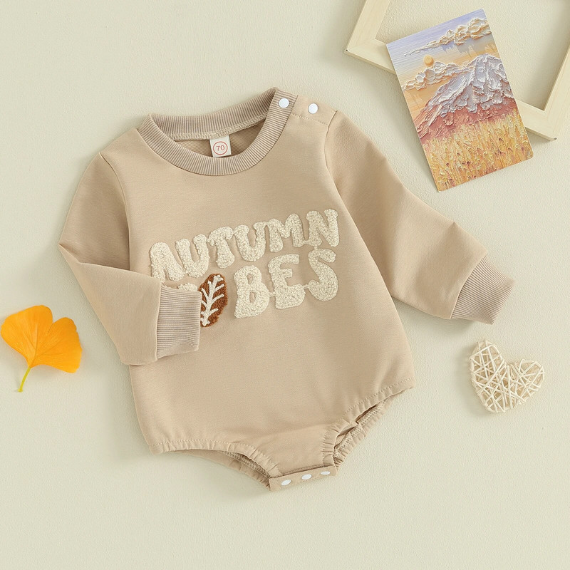 ma&baby 0-18 M Jaundzimušā zīdaiņa mazulis Zēns Meitene Romperi ar garām piedurknēm Burtu izšuvumi Kombinezons Rotaļtērps rudens pavasara apģērbs