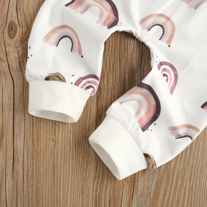 Ma&Baby 0-24 M Jaundzimušais Zēniem Zēniem Meiteņu apģērbu komplekts Vienkrāsu Topi Varavīksnes apdrukas bikses Apģērbi Rudens pavasara Apģērbs