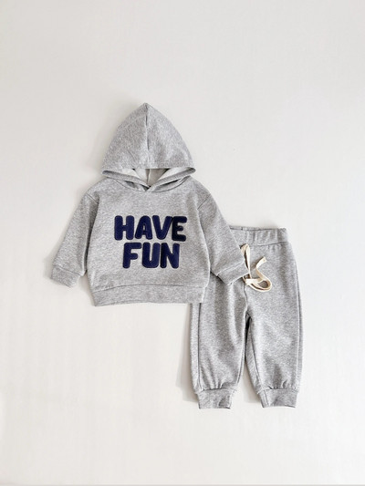 2 ΤΕΜ. Ins Style Άνοιξη Φθινόπωρο Νέο Αγόρι Κοριτσίστικο μωρό αθλητικό κοστούμι Χειροποίητο Letter Patch Σετ βρεφικών ρούχων Βαμβακερό παντελόνι φούτερ με κουκούλα