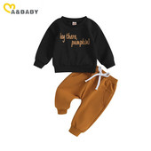 ma&baby 0-3G Halovīni jaundzimušajiem zēniem apģērbu komplekti ķirbju burti garām piedurknēm topi Bikses tērpi mazuļu zīdaiņu kostīmi