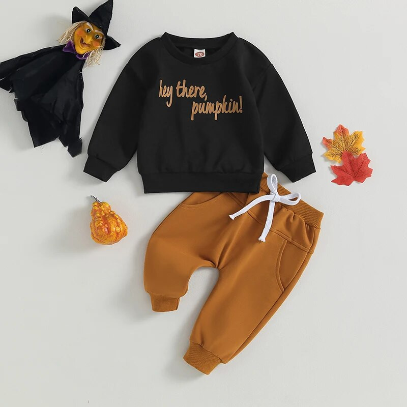 ma&baby 0-3G Halovīni jaundzimušajiem zēniem apģērbu komplekti ķirbju burti garām piedurknēm topi Bikses tērpi mazuļu zīdaiņu kostīmi