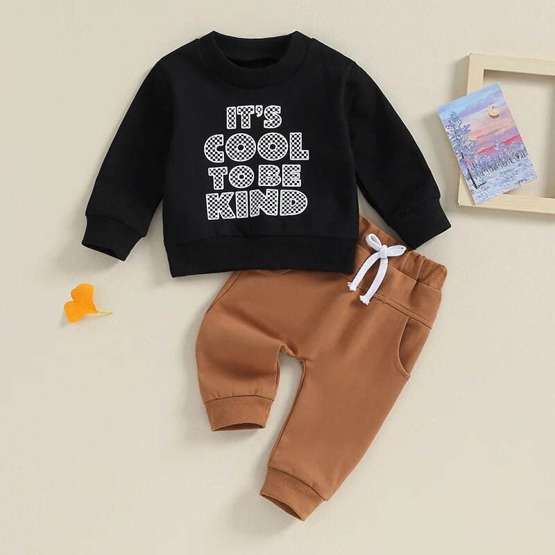 ma&baby 0-3Y újszülött csecsemő kisfiú ruhák készletek kisgyermek ruhák kockás betűs nyomtatott hosszú ujjú felsők nadrágok alkalmi ruhák