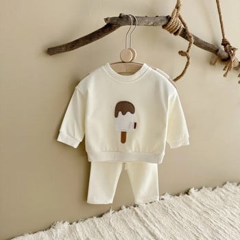 INS Baby Boys Clothes Детски Детски анцуг Popsicle Embroidery Baby Girl Sweatshirt Long Sleeve Tops Sweet Pants Комплект дрехи