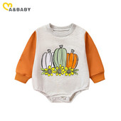 Ma&baby 0–18 M Halovīni jaundzimušo zīdaiņu meiteņu rombiņas ar ķirbju ziedu apdruku garām piedurknēm kombinezons rudens mazuļiem