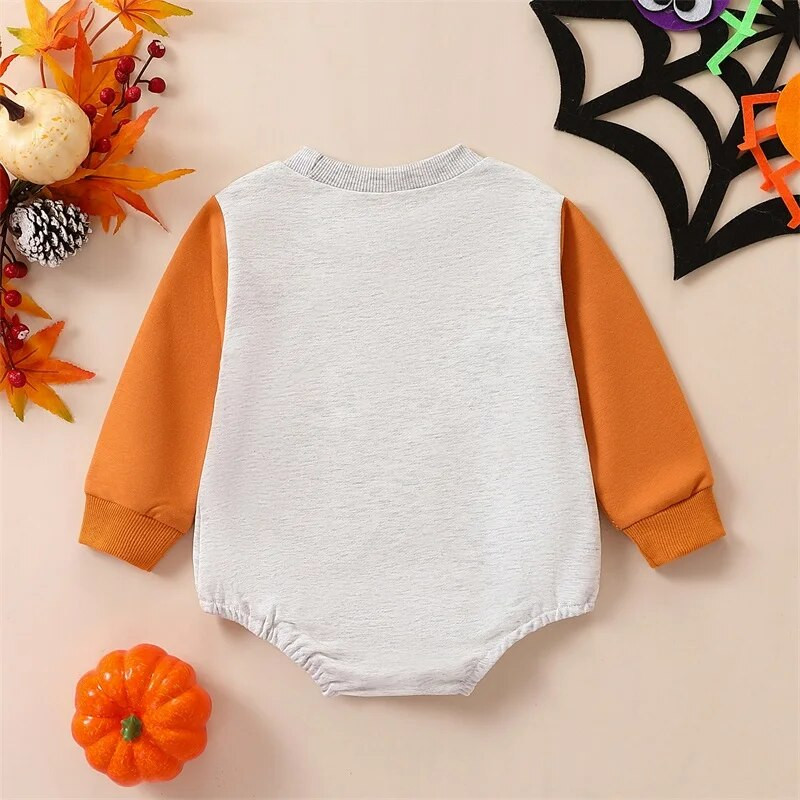 Ma&baby 0–18 M Halovīni jaundzimušo zīdaiņu meiteņu rombiņas ar ķirbju ziedu apdruku garām piedurknēm kombinezons rudens mazuļiem