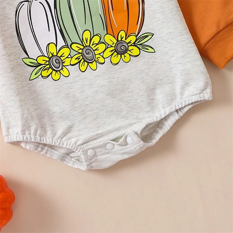 Ma&baby 0–18 M Halovīni jaundzimušo zīdaiņu meiteņu rombiņas ar ķirbju ziedu apdruku garām piedurknēm kombinezons rudens mazuļiem