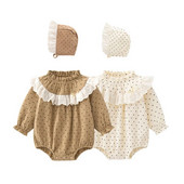 Ruffles Princess Baby Girls Clohtes 2023 Jauns pavasara vasaras punktveida bodiji ar garām piedurknēm zīdaiņu kombinezons ar cepurēm