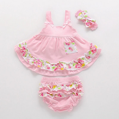 Ruffles ar ziediem, meiteņu drēbju komplekts Bloomer un kleitu komplekti vasaras zīdaiņiem Bērnu meiteņu kostīmi
