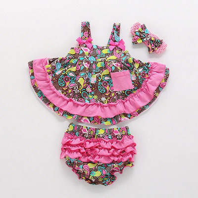 Ruffles ar ziediem, meiteņu drēbju komplekts Bloomer un kleitu komplekti vasaras zīdaiņiem Bērnu meiteņu kostīmi