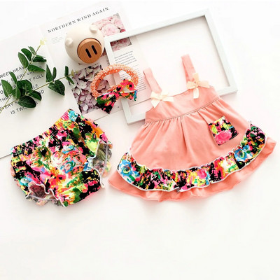 Ruffles ar ziediem, meiteņu drēbju komplekts Bloomer un kleitu komplekti vasaras zīdaiņiem Bērnu meiteņu kostīmi
