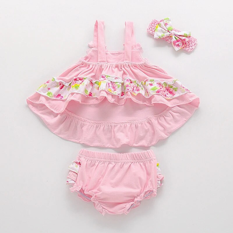 Ruffles ar ziediem, meiteņu drēbju komplekts Bloomer un kleitu komplekti vasaras zīdaiņiem Bērnu meiteņu kostīmi