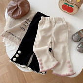 Modes, bērnu, meiteņu, uzplaiksnītas bikses, 0–5 gadi, mazuļi, vienkrāsaini, elastīgi vidukļa bikses, rudens zvans, apakšā, apģērbs