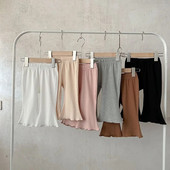 Maziem bērniem, mazuļiem, meitenēm, uzplaiksnītām biksēm vienkrāsains, elastīgs viduklis, zvana apakšdaļa Koreja bērniem, meitenēm, rievotas kokvilnas bikses, apģērbi 0-5 g.