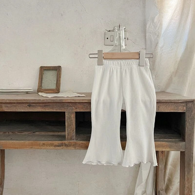 Maziem bērniem, mazuļiem, meitenēm, uzplaiksnītām biksēm vienkrāsains, elastīgs viduklis, zvana apakšdaļa Koreja bērniem, meitenēm, rievotas kokvilnas bikses, apģērbi 0-5 g.