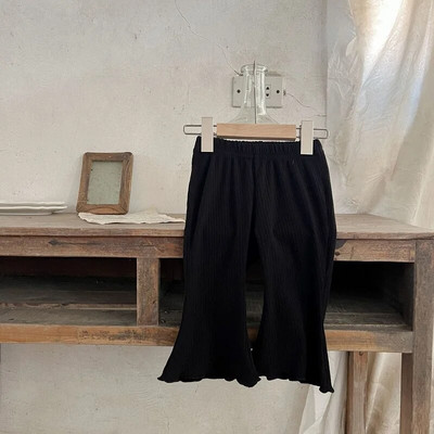 Maziem bērniem, mazuļiem, meitenēm, uzplaiksnītām biksēm vienkrāsains, elastīgs viduklis, zvana apakšdaļa Koreja bērniem, meitenēm, rievotas kokvilnas bikses, apģērbi 0-5 g.