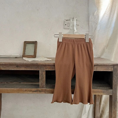 Maziem bērniem, mazuļiem, meitenēm, uzplaiksnītām biksēm vienkrāsains, elastīgs viduklis, zvana apakšdaļa Koreja bērniem, meitenēm, rievotas kokvilnas bikses, apģērbi 0-5 g.