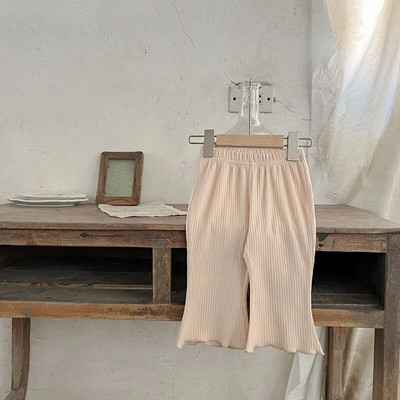 Maziem bērniem, mazuļiem, meitenēm, uzplaiksnītām biksēm vienkrāsains, elastīgs viduklis, zvana apakšdaļa Koreja bērniem, meitenēm, rievotas kokvilnas bikses, apģērbi 0-5 g.