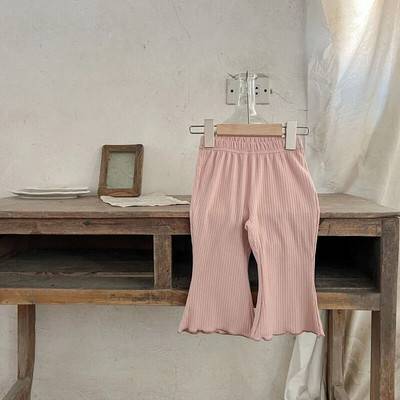 Maziem bērniem, mazuļiem, meitenēm, uzplaiksnītām biksēm vienkrāsains, elastīgs viduklis, zvana apakšdaļa Koreja bērniem, meitenēm, rievotas kokvilnas bikses, apģērbi 0-5 g.