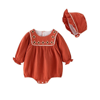 Jaundzimušo bērnu bodiji ar izšuvumu ar garām piedurknēm kokvilnas zīdaiņu kombinezoni, meiteņu kombinezoni rudens pavasarim