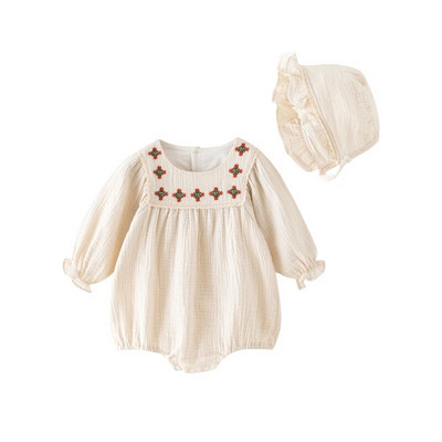 Jaundzimušo bērnu bodiji ar izšuvumu ar garām piedurknēm kokvilnas zīdaiņu kombinezoni, meiteņu kombinezoni rudens pavasarim