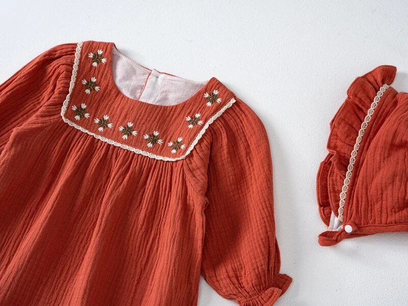 Jaundzimušo bērnu bodiji ar izšuvumu ar garām piedurknēm kokvilnas zīdaiņu kombinezoni, meiteņu kombinezoni rudens pavasarim