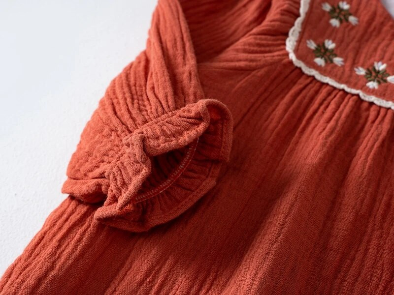 Jaundzimušo bērnu bodiji ar izšuvumu ar garām piedurknēm kokvilnas zīdaiņu kombinezoni, meiteņu kombinezoni rudens pavasarim