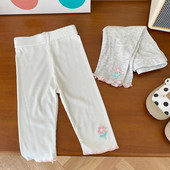 2023. gada vasara, bērnu meiteņu legingi 0–6 gadi, mazuļi, bērni, elastīga jostasvieta, rievota kokvilnas ziedu bikses, plānas zeķbikses apakšā