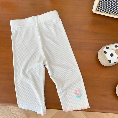 2023. gada vasara, bērnu meiteņu legingi 0–6 gadi, mazuļi, bērni, elastīga jostasvieta, rievota kokvilnas ziedu bikses, plānas zeķbikses apakšā