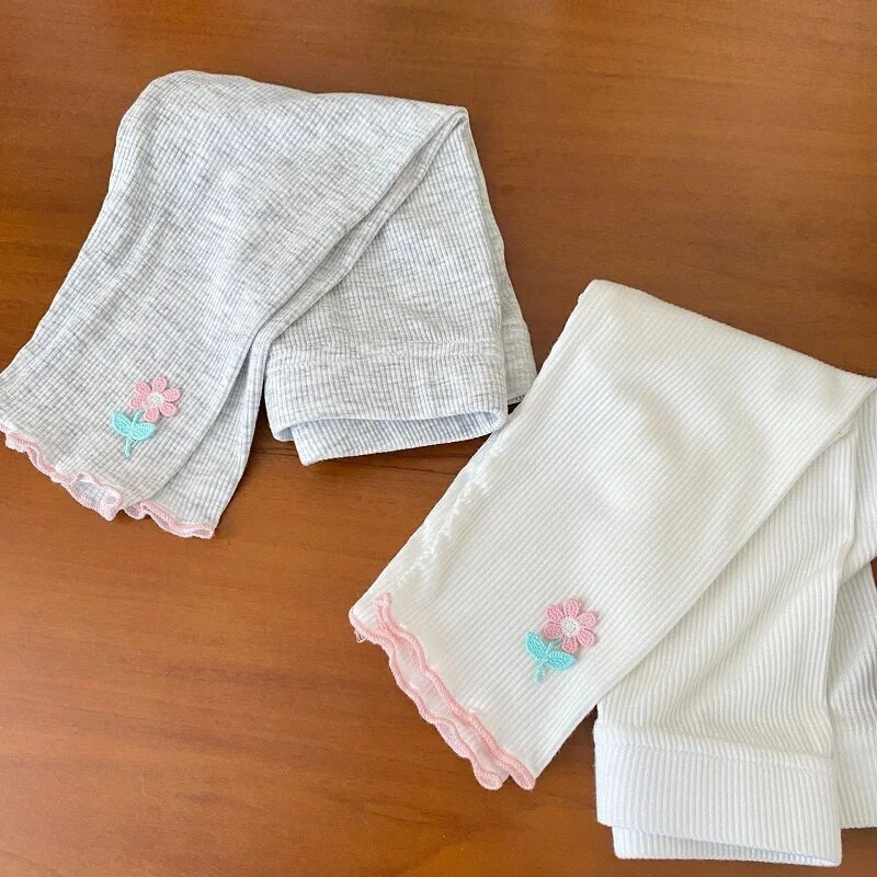 2023. gada vasara, bērnu meiteņu legingi 0–6 gadi, mazuļi, bērni, elastīga jostasvieta, rievota kokvilnas ziedu bikses, plānas zeķbikses apakšā