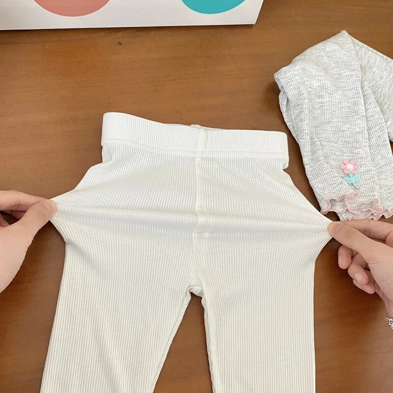 2023. gada vasara, bērnu meiteņu legingi 0–6 gadi, mazuļi, bērni, elastīga jostasvieta, rievota kokvilnas ziedu bikses, plānas zeķbikses apakšā