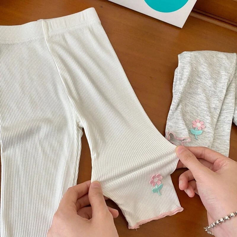 2023. gada vasara, bērnu meiteņu legingi 0–6 gadi, mazuļi, bērni, elastīga jostasvieta, rievota kokvilnas ziedu bikses, plānas zeķbikses apakšā