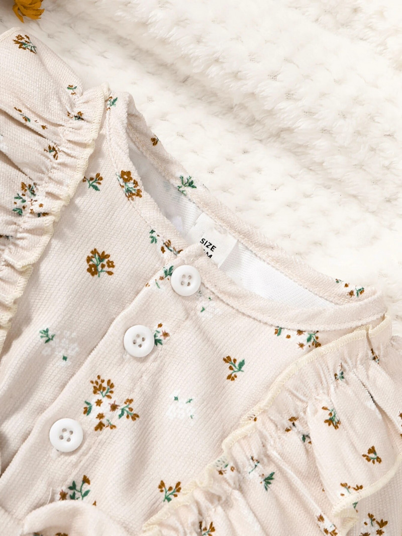 3–24 mēn. zīdaiņu bodiji ar garām piedurknēm ar puķainu pavasara un rudens kombinezonu, kas paredzēts mazuļiem.