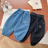 2023 Moda copii băieți pantaloni din denim 0-5 ani copii mici cu talie elastică zâmbet blugi largi Pantaloni moi fund haine de toamnă