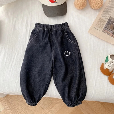 2023 Moda copii băieți pantaloni din denim 0-5 ani copii mici cu talie elastică zâmbet blugi largi Pantaloni moi fund haine de toamnă