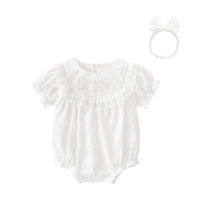 Vasaras mežģīnes ar īsām piedurknēm balti mazuļu bodiji kokvilnas kombinezoni princešu meiteņu apģērbi
