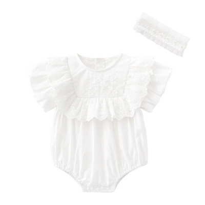 Vasaras mežģīnes ar īsām piedurknēm balti mazuļu bodiji kokvilnas kombinezoni princešu meiteņu apģērbi