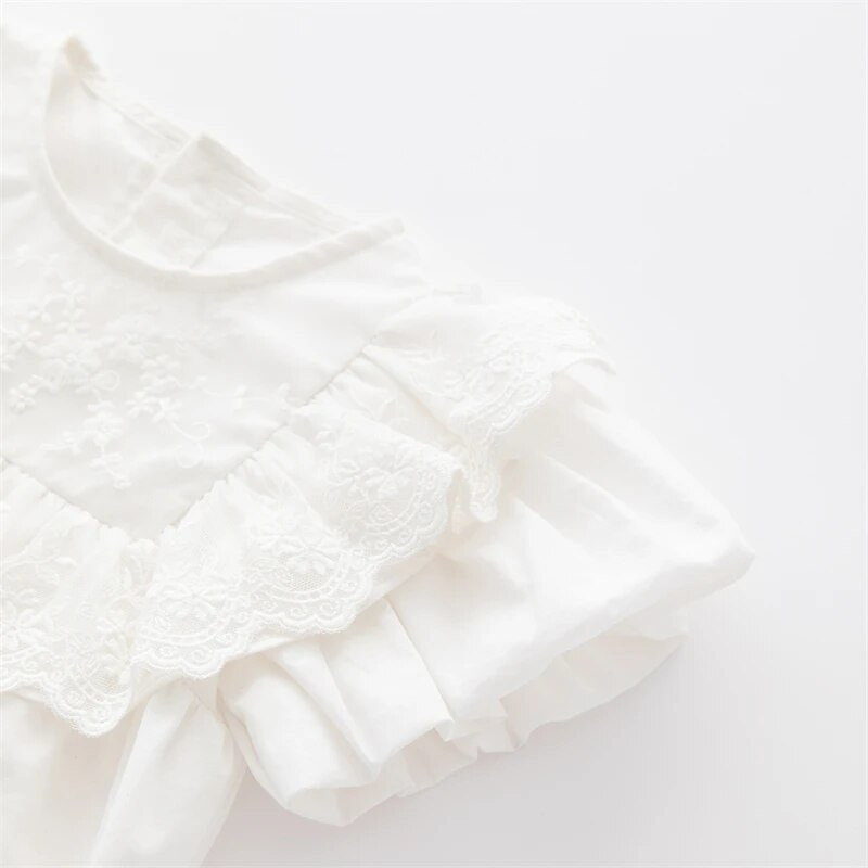 Vasaras mežģīnes ar īsām piedurknēm balti mazuļu bodiji kokvilnas kombinezoni princešu meiteņu apģērbi