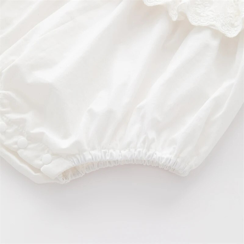 Vasaras mežģīnes ar īsām piedurknēm balti mazuļu bodiji kokvilnas kombinezoni princešu meiteņu apģērbi