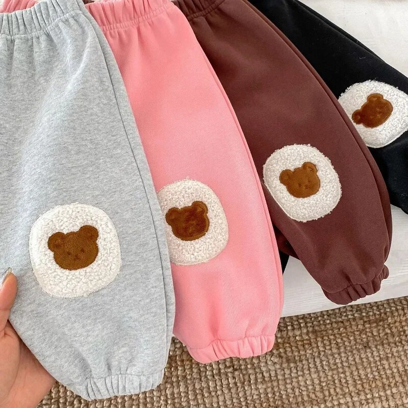Nove zimske dječje hlače za dječake 0-5 godina, djeca, djevojčice, elastični struk, medvjedić, sportska odjeća, trkaće hlače, gornja odjeća, topla odjeća od flisa