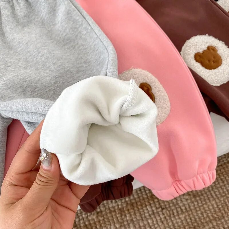 Nove zimske dječje hlače za dječake 0-5 godina, djeca, djevojčice, elastični struk, medvjedić, sportska odjeća, trkaće hlače, gornja odjeća, topla odjeća od flisa