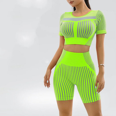 Αθλητικό σετ Γυναικεία φόρμα γυμναστικής Ρούχα γυμναστικής Απρόσκοπτη στολή γιόγκα γυμναστικής Σουτιέν Crop Tank Top Κολάν για τρέξιμο Κολάν Αθλητικά ρούχα