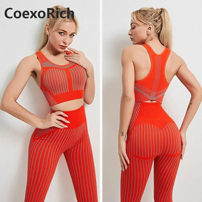 Αθλητικό σετ Γυναικεία φόρμα γυμναστικής Ρούχα γυμναστικής Απρόσκοπτη στολή γιόγκα γυμναστικής Σουτιέν Crop Tank Top Κολάν για τρέξιμο Κολάν Αθλητικά ρούχα