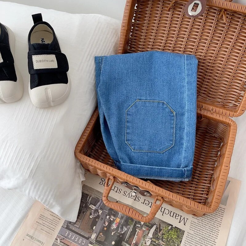 Moodsad lapsed poiste teksad 0–5-aastased väikelapsed, tüdrukud, elastne vöökoht ühevärvilised lahtised teksapüksid, püksid, püksid, sügisriided