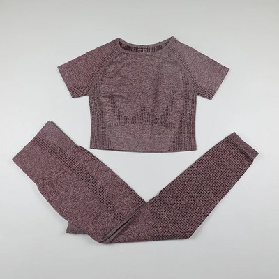 2-osaline Vital õmblusteta spordiülikond naiste jõusaali treeningriided lühikeste varrukatega fitness Crop top kõrge vöökohaga õmblusteta retuusid joogakomplekt