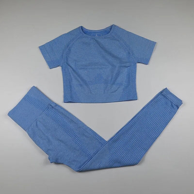 2-osaline Vital õmblusteta spordiülikond naiste jõusaali treeningriided lühikeste varrukatega fitness Crop top kõrge vöökohaga õmblusteta retuusid joogakomplekt