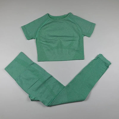 2-osaline Vital õmblusteta spordiülikond naiste jõusaali treeningriided lühikeste varrukatega fitness Crop top kõrge vöökohaga õmblusteta retuusid joogakomplekt