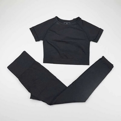 2-osaline Vital õmblusteta spordiülikond naiste jõusaali treeningriided lühikeste varrukatega fitness Crop top kõrge vöökohaga õmblusteta retuusid joogakomplekt